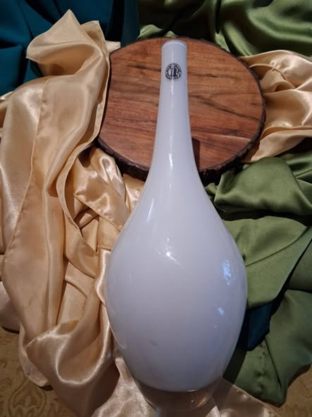 VTG Minimalist White Cased Art Glass Bud Vase Long Neck Hand Blown